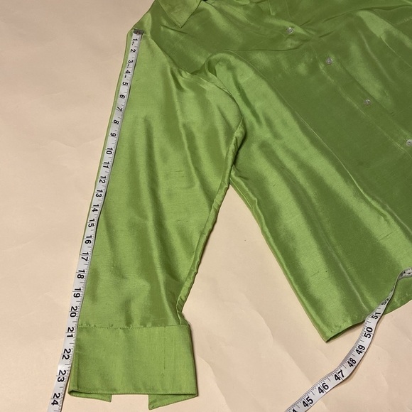 Robbie Bee vintage silk shantung button blouse Y2K chartreuse green 1X - Picture 11 of 11